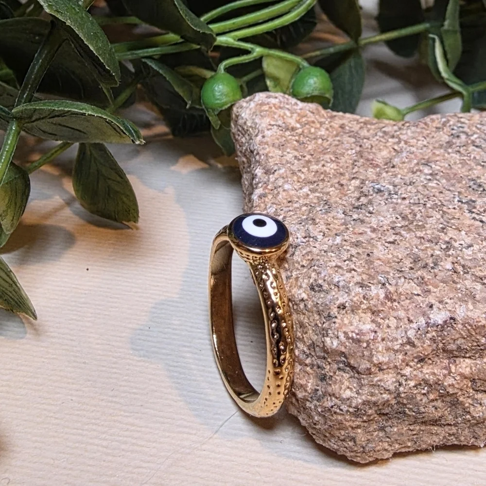 New 18k Gold-Plated Evil Eye Ring | Waterproof Stainless Steel | Size 8 Nwot